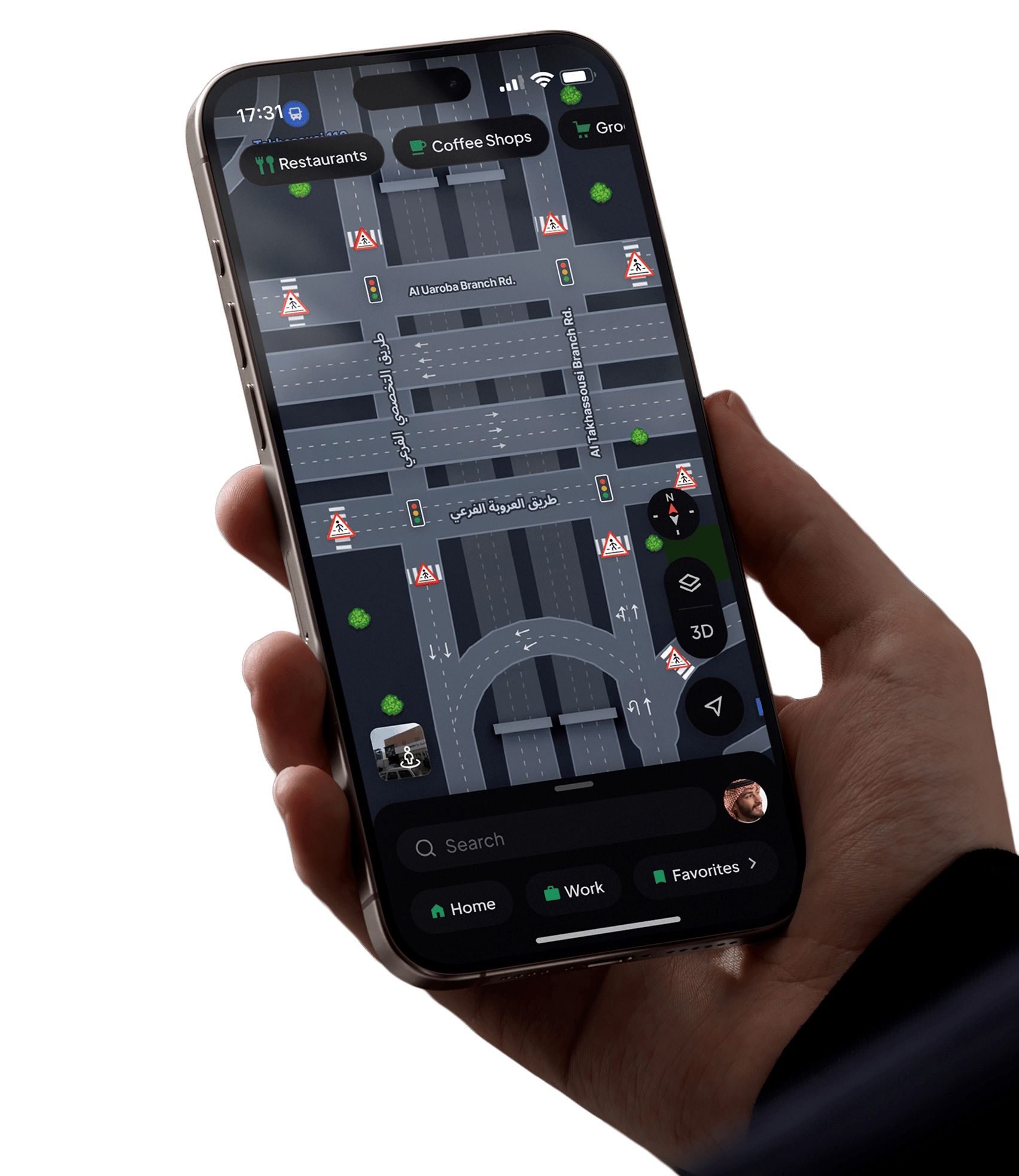 Person holding phone with Hudhud Maps app